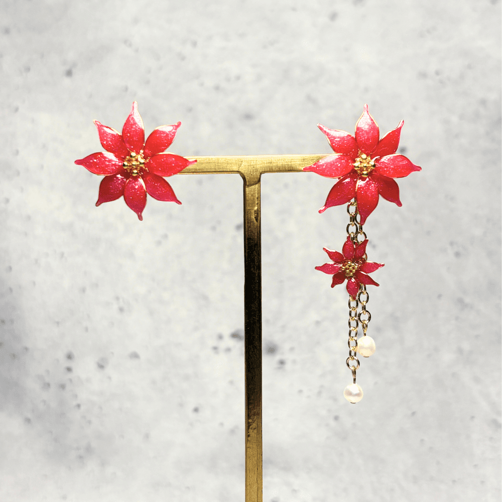 【ポインセチア】2wayイヤリング 淡水パール/クリスマス/ニッケルフリー/金属アレルギー対応/冬の新作/受注生産 | 9枚目